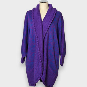 ANTTHONY ORIGINAL Chunky Thick  Purple Printed Knit Cardigan M/L